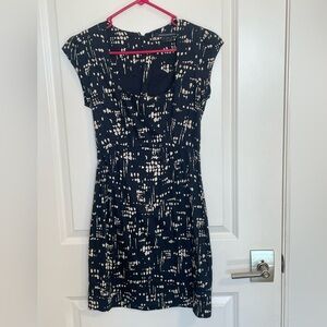 French Connection Navy Blue Dot Patterned Mini Dress with Cap Sleeves, Sz 2